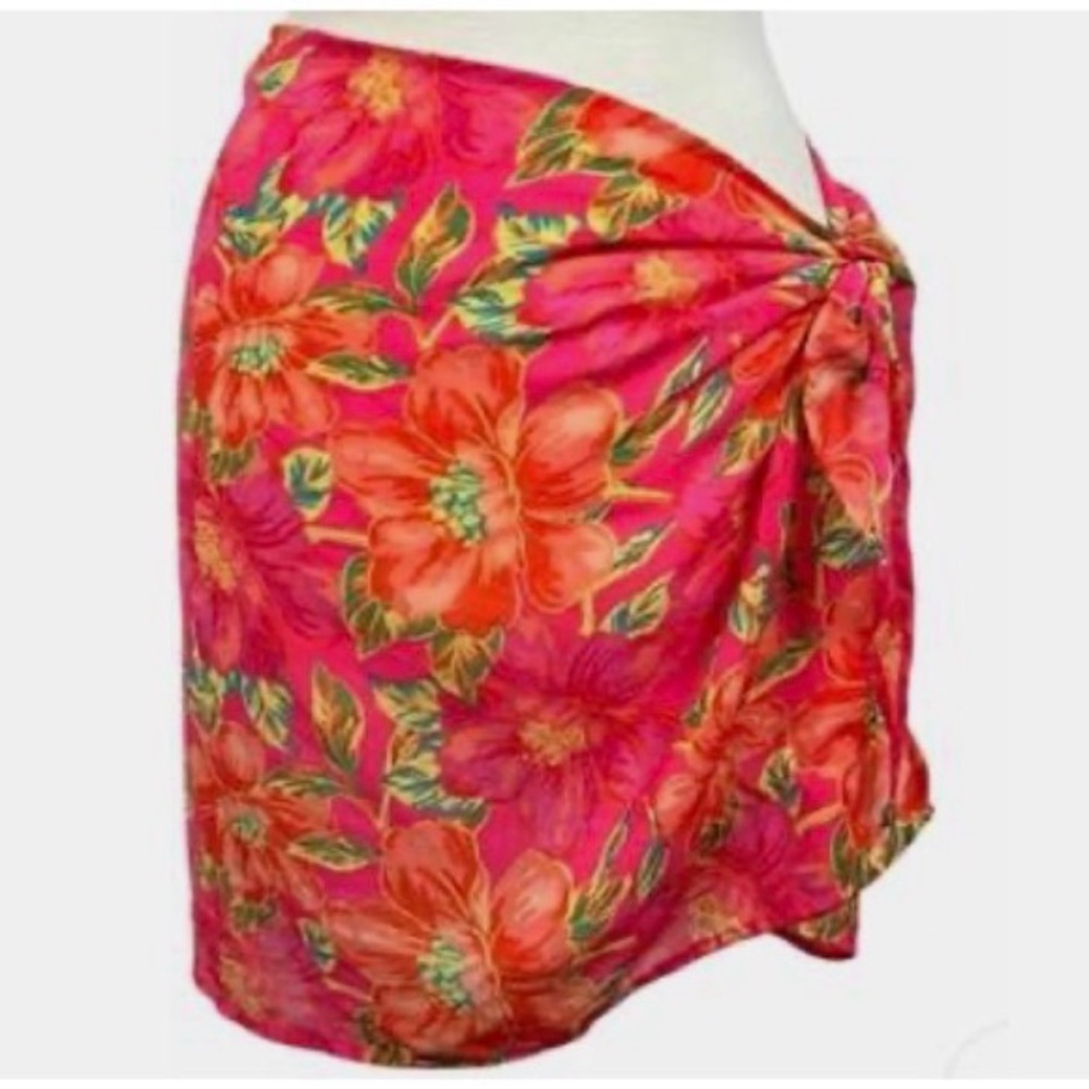 NWT Beach Riot Pink and Orange Hibiscus Side Tie Sarong, One Size